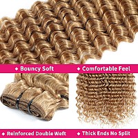 Hntl Honey Blonde Deep Wave Bundles Human Hair Color 27 Brazilian Human Hair 1 Bundle 12A Blonde Wet And Wavy Human Hair Bundle