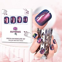 Elevenail Shiny Coloful Blue Press On Nails Squoval Short Nails Women Girls Gifts Salon Manicure Glossy Shimmery Pink Nail Art T