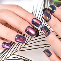 Elevenail Shiny Coloful Blue Press On Nails Squoval Short Nails Women Girls Gifts Salon Manicure Glossy Shimmery Pink Nail Art T