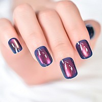 Elevenail Shiny Coloful Blue Press On Nails Squoval Short Nails Women Girls Gifts Salon Manicure Glossy Shimmery Pink Nail Art T