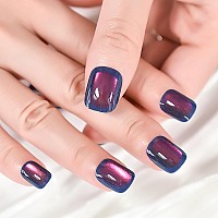 Elevenail Shiny Coloful Blue Press On Nails Squoval Short Nails Women Girls Gifts Salon Manicure Glossy Shimmery Pink Nail Art T