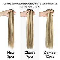 Hotbanana Clip In Hair Extensions Ash Brown Highlighted Golden Blonde 5Pcs Clip In Hair Extensions Real Human Hair Straight Rem