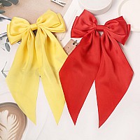 Furling Pompoms Hair Accessories Large Satin Bow Clips With Long Tails And Alligator Clips For Women And Girls 9Pcs Colorful B