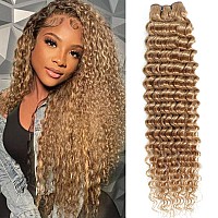 Hntl Blonde Deep Wave Human Hair Bundles 27 Colored Curly Bundles Human Hair 26 Inch 12A Brazilian Human Hair 1 Bundle Deep Wav