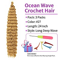 Qrhsuka Ocean Wave Crochet Hair 24 Inch 3 Packs Deep Wave Braiding Hair Curly Crochet Hair For Black Women Bohemian Twist Croche