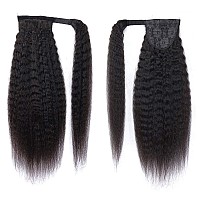 Ponytail Extension For Black Women Magic Paste Ponytail Kinky Straight Human Hair Afro Yaki1B Natural Black Color Brazilian Virg