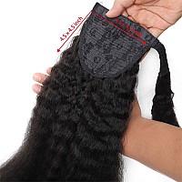 Ponytail Extension For Black Women Magic Paste Ponytail Kinky Straight Human Hair Afro Yaki1B Natural Black Color Brazilian Virg