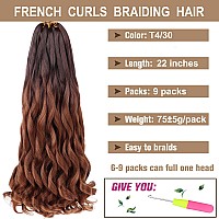 Cookoo 9 Packs 75Gpack French Curly Braiding Hair Extensions 22 Inch Ombre Brown French Curl Braiding Hair With Curly Ends Boun