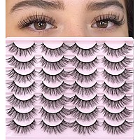 False Eyelashes Wispy Strip Lashes Mink Fluffy Volume Fake Eyelashes Cat Eye Lashes Natural 19Mm Long Fake Lashes Pack 14 Pairs