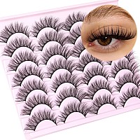 False Eyelashes Wispy Strip Lashes Mink Fluffy Volume Fake Eyelashes Cat Eye Lashes Natural 19Mm Long Fake Lashes Pack 14 Pairs