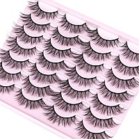 False Eyelashes Wispy Strip Lashes Mink Fluffy Volume Fake Eyelashes Cat Eye Lashes Natural 19Mm Long Fake Lashes Pack 14 Pairs