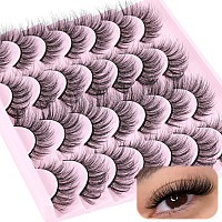 False Eyelashes Wispy Strip Lashes Mink Fluffy Volume Fake Eyelashes Cat Eye Lashes Natural 19Mm Long Fake Lashes Pack 14 Pairs