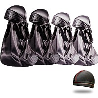 4Pcs Silky Durags For Men Women 360 Waves With 1 Wave Cap Silky Satin Durag Extra Long Tails