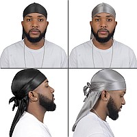 4Pcs Silky Durags For Men Women 360 Waves With 1 Wave Cap Silky Satin Durag Extra Long Tails