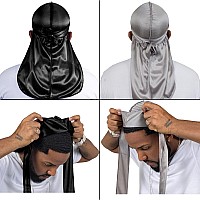 4Pcs Silky Durags For Men Women 360 Waves With 1 Wave Cap Silky Satin Durag Extra Long Tails