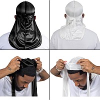 4Pcs Silky Durags For Men Women 360 Waves With 1 Wave Cap Silky Satin Durag Extra Long Tails