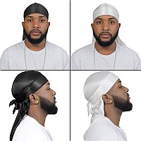 4Pcs Silky Durags For Men Women 360 Waves With 1 Wave Cap Silky Satin Durag Extra Long Tails