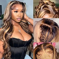 Fascara 26Inch Highlight Body Wave Human Hair Wigs For Women 13X4 Lace Front Wig Transparent Lace Frontal Wigs Honey Blonde Lace