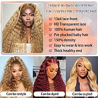 Sfd Honey Blonde Curly Lace Front Wigs Human Hair 13X4 Hd Lace Blonde Deep Wave Human Hair Wig 150 Density Pre Plucked 27 Colo