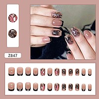 Rtkhfze Short Press On Nails Square Black Butterfly Fake Nails With Design Exquisite Stick On Nails Full Cover Acrylic Glossy Gl