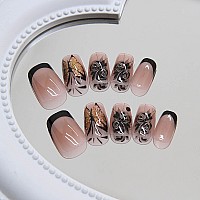 Rtkhfze Short Press On Nails Square Black Butterfly Fake Nails With Design Exquisite Stick On Nails Full Cover Acrylic Glossy Gl