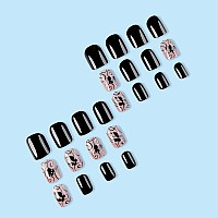 Rtkhfze Black Press On Nails Short Square Fake Nails With Black Vines And Dark Butterfly Designs False Nails Full Cover Acrylic