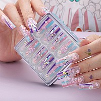 Mqpq Square Cute Press On Nails With Flowers Heartshaped Butterfly Pretty Handmade False Nails Lovefull Rainbow Fake Nails Long