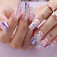 Mqpq Square Cute Press On Nails With Flowers Heartshaped Butterfly Pretty Handmade False Nails Lovefull Rainbow Fake Nails Long