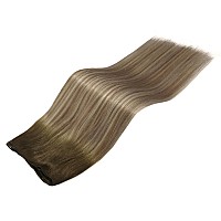 Full Shine Genius Weft Hair Extensions Real Human Hair Color 3822 Ombre Walnut Brown To Light Brown With Butter Blonde Hand T