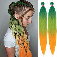 Run Shui Ombre Greenorange Pre Stretched Braiding Hair 2 Packs Pre Feathered Braid Hair Extensions 30 Inches Kanekalon Hair Bra