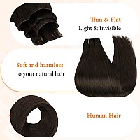 Full Shine Genius Weft Hair Extensions 22 Inch 80G Hand Tied Weft Human Hair Extensions For Women Color Dark Brown Weft Extensio