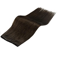 Full Shine Genius Weft Hair Extensions 22 Inch 80G Hand Tied Weft Human Hair Extensions For Women Color Dark Brown Weft Extensio