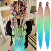 Run Shui Ombre Pinkblue Pre Stretched Braiding Hair 2 Packs Pre Feathered Braid Hair Extensions 30 Inches Kanekalon Hair Braids