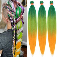 Colorful Ombre Green Yellow Orange Pre Stretched Braiding Hair 30 Inch Festival Kanekalon Braid Hair Extensions 3 Packs Braiding