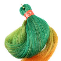 Colorful Ombre Green Yellow Orange Pre Stretched Braiding Hair 30 Inch Festival Kanekalon Braid Hair Extensions 3 Packs Braiding