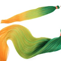 Colorful Ombre Green Yellow Orange Pre Stretched Braiding Hair 30 Inch Festival Kanekalon Braid Hair Extensions 3 Packs Braiding