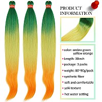 Colorful Ombre Green Yellow Orange Pre Stretched Braiding Hair 30 Inch Festival Kanekalon Braid Hair Extensions 3 Packs Braiding