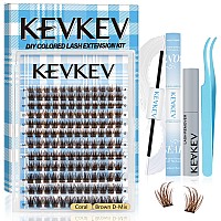 Kevkev Lash Extension Kit 144Pcs Brown Lash Clusters Kit Eyelash Extension Kit Cluster Lashes Natural Look D Curl Individual Las