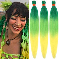 Rainbowcolor Colorful Ombre Green Yellow Pre Stretched Braiding Hair 30 Inch Festival Kanekalon Braid Hair Extensions 3 Packs B