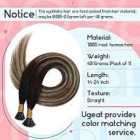 Ugeat Itip Human Hair Extensions Natural Black Balayage Medium Brown Ombre Caramel Brown I Tip Hair Extensions Human Hair Soft S