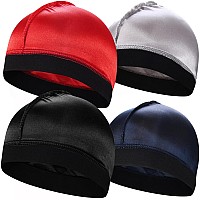 4Pcs Silky Stocking Wave Cap Satin Doo Rags Good Compression Wave Caps For Men For 360 540 720 Waves Thick Hair Style