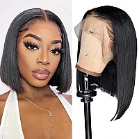 Short Bob Wig Human Hair 180 Density Straight Bob Frontal Wigs 13X4 Lace Frontal Bob Wig Human Hair Glueless Pre Plucked With B