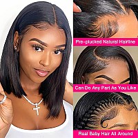 Short Bob Wig Human Hair 180 Density Straight Bob Frontal Wigs 13X4 Lace Frontal Bob Wig Human Hair Glueless Pre Plucked With B