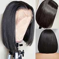 Short Bob Wig Human Hair 180 Density Straight Bob Frontal Wigs 13X4 Lace Frontal Bob Wig Human Hair Glueless Pre Plucked With B