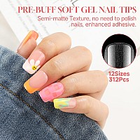 Una Gella Short Square Nail Tips 312Pcs Square Fake Nails Prefile Soft Gel X Nails Tips For Full Cover Acrylic Nails False Nail