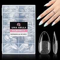 Una Gella Almond Nail Tips 216Pcs Pointed Almond Gel X Nail Tips Preshape Almond Half Matte Full Cover Nail Tips Clear Acrylic