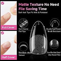 Una Gella Almond Nail Tips 216Pcs Pointed Almond Gel X Nail Tips Preshape Almond Half Matte Full Cover Nail Tips Clear Acrylic