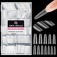 Una Gella 504Pcs Extra Long Oval Fake Nails Doublesided Preshaped Gel Acrylic Xl Tips For Half Cover Nail Extension Home Diy