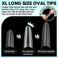 Una Gella 504Pcs Extra Long Oval Fake Nails Doublesided Preshaped Gel Acrylic Xl Tips For Half Cover Nail Extension Home Diy