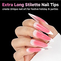 Una Gella Extra Long Stiletto Nail Tips 312Pcs Xxl Nail Tips Stiletto Preshape Half Matte Full Cover Nail Tips No Need File Cl